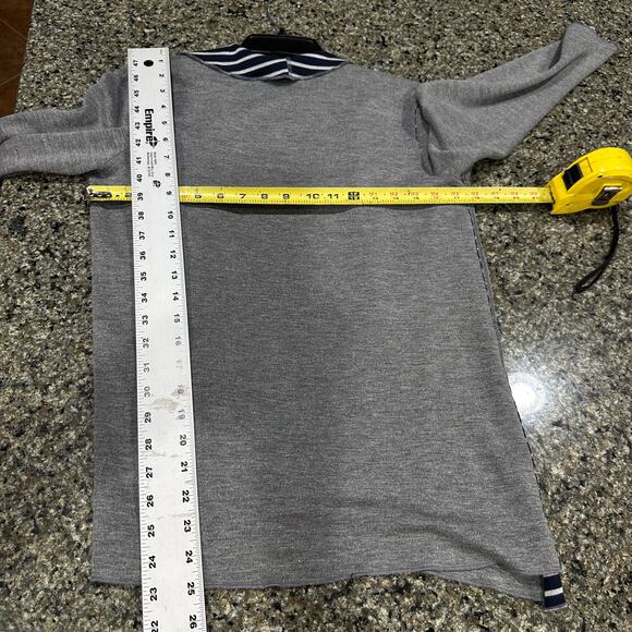 Weekends By Chicos Cardigan Women Size 0 US S Gray Blue Striped Drape Open Front - Picture 5 of 7